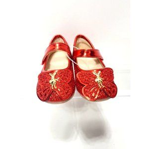 NEW Cute Baby Toddler Red Sparkly Ballet Flat Shoes Size 4, Butterfly Accents